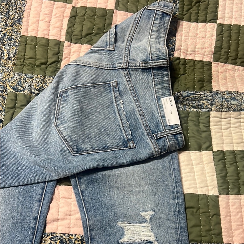 Blue Skinny Vervet Mom Jeans with Faded Distressing